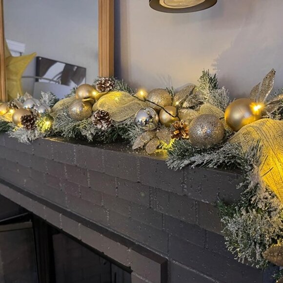 NEW 5.9FT Christmas Garland Decorations,Luxury Christmas Gold Garland for Mantle - Picture 8 of 9